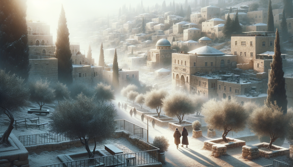 A high-quality, detailed image related to the topic of 'Winter in Israel is cool and can be rainy, offering a quieter and more introspective travel experience. Jerusalem may be misty, and occasionally even see a rare snowfall, while the Galilee hills turn lush and green. The Negev desert offers mild weather that is perfect for hiking and exploring, far from the summer’s blazing heat. It’s a season for travelers who prefer fewer crowds and the beauty of Israel at rest.'