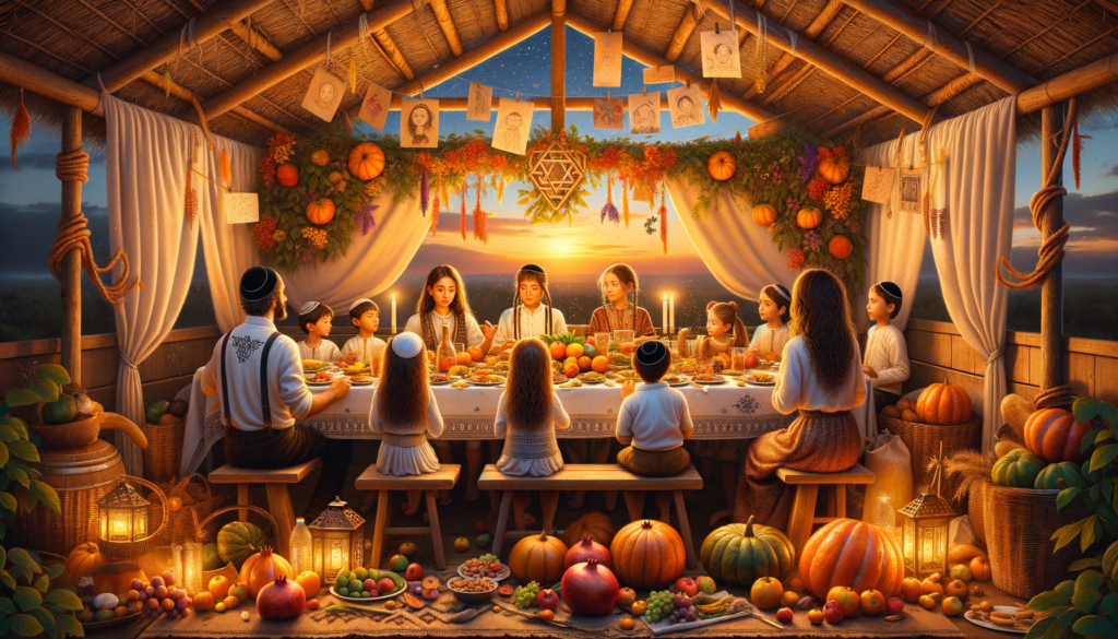 Image illustrating: Before we even talk about the food itself, we must picture where it is eaten. The sukkah is the centerpiece of the holiday. It is a humble, temporary structure that families build in their gardens or on their balconies. Its roof, made of branches and leaves (s'chach), must be sparse enough to see the stars through, reminding us of the fragile huts the Israelites lived in during their forty years in the desert. This act of 'dwelling' outside connects us to our ancestors' journey and their reliance on divine providence. The sukkah is decorated with love, hung with children’s artwork, colorful ribbons, and the fruits of the harvest—pomegranates, gourds, and strings of figs. To eat in the sukkah is the central commandment of the holiday. Every meal, from a simple morning coffee to a grand festive dinner, becomes a special event. The experience is multisensory: the scent of pine from the roof, the feel of the cool evening breeze, the taste of a warm, comforting meal. It is this beautiful, immersive experience that makes Sukkot's food traditions so incredibly special and memorable.