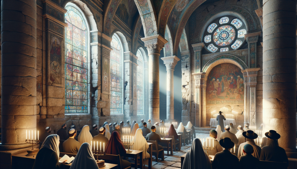 A depiction related to the prophet Zechariah's visions, such as the menorah or the four horsemen, in a biblical style.