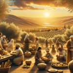 Ancient scroll with Hebrew text resting on a wooden table in warm light