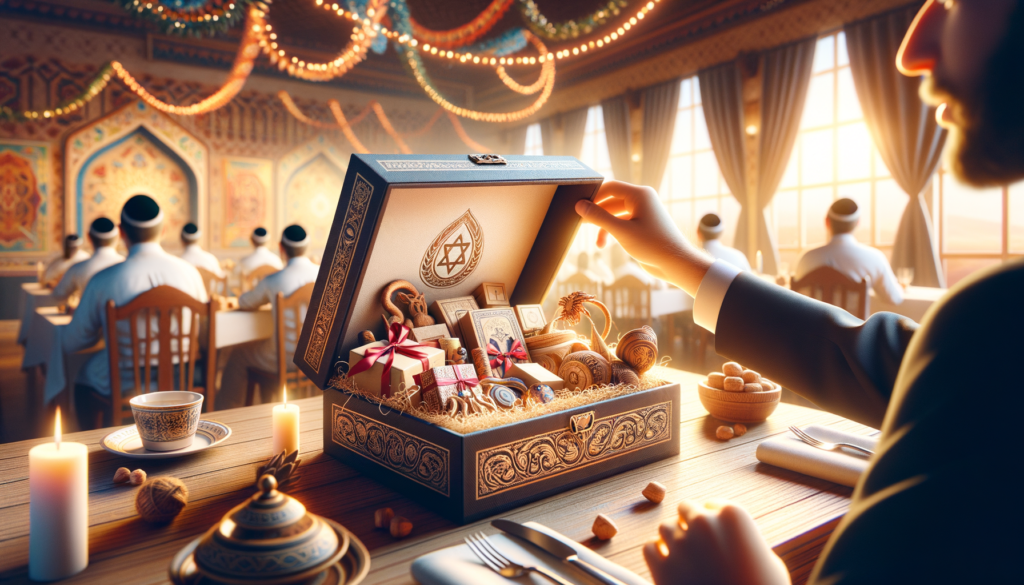 Israeli Bar/Bat Mitzvah gift box with handmade items and blue ribbon