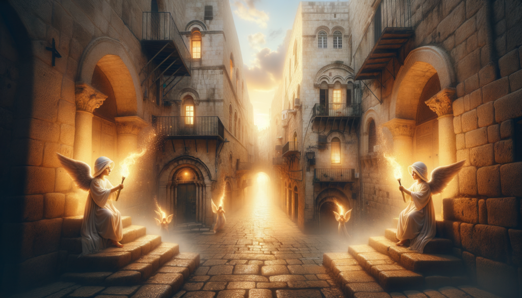 Image illustrating: The word 'cherubim' (כְּרוּבִים, keruvim in Hebrew) first appears in the Book of Genesis. After Adam and Eve are sent out of the Garden of Eden, cherubim are placed at the entrance to guard the way back to the Tree of Life. They are described as wielding a flaming sword that turns in every direction—a powerful image of protection and mystery.