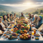 Traditional Israeli dishes and drinks on a rustic wooden table