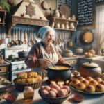 Table with Ashkenazi traditional dishes like kugel and chicken soup