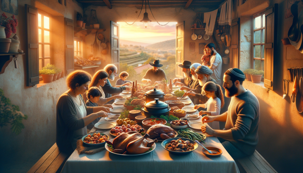 Traditional Israeli meat dish served with herbs and side dishes