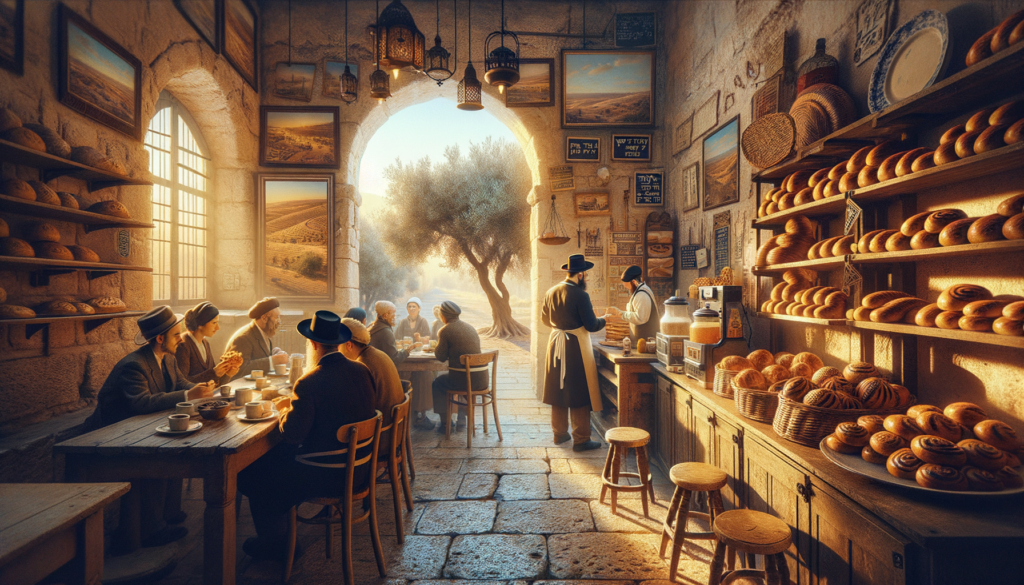 Image illustrating: Customers come not just for the pastries, but for the warmth. Avi greets each person by name, asking about their families, remembering birthdays. The bakery is a place of comfort, where stories are shared over coffee and sweet rolls.