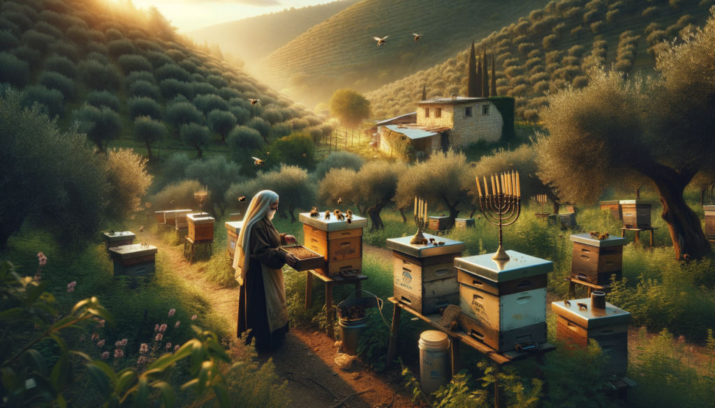 Image illustrating: One such story begins in a small village in the Judean Hills, where Miriam, a third-generation beekeeper, tends to her hives with the same care her grandfather once did. Her honey is more than sweet—it carries the flavor of wild thyme and the memory of family.