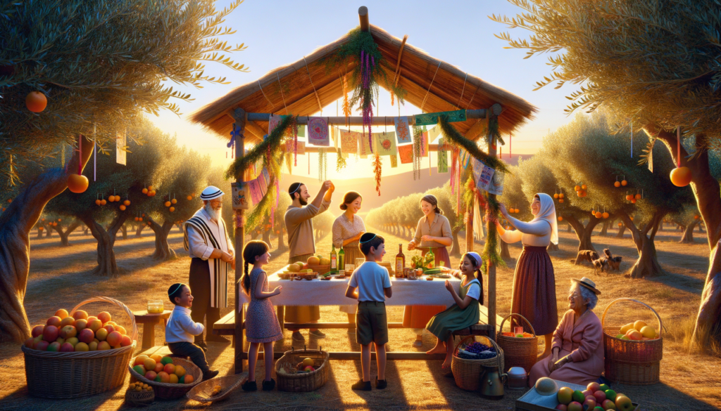 Image illustrating: Children often help decorate the sukkah with paper chains, colorful drawings, and hanging fruits. These decorations not only beautify the space but also create a sense of joy and anticipation. For many Israeli families, preparing the sukkah is a cherished tradition that brings generations together.