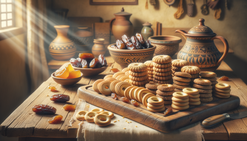 Assorted homemade Israeli cookies on a rustic wooden tray