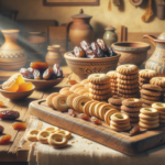 Assorted homemade Israeli cookies on a rustic wooden tray