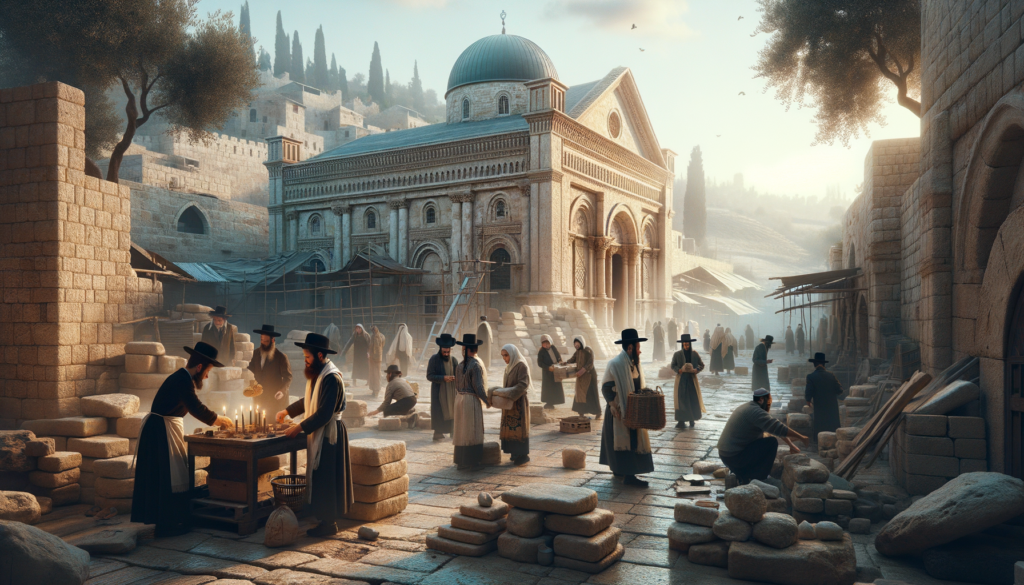 Image illustrating: The rebuilding of the Temple was not just a physical endeavor but a spiritual renewal, reaffirming the Jewish people's commitment to their faith and traditions.