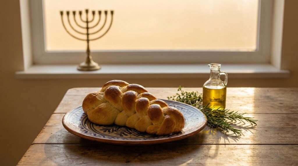 Image illustrating:Baking Shlissel Challah with Love and Tradition