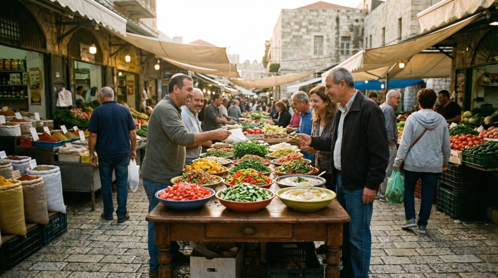 A colorful array of fresh Israeli salads