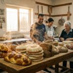 Assorted Israeli breads on a wooden table